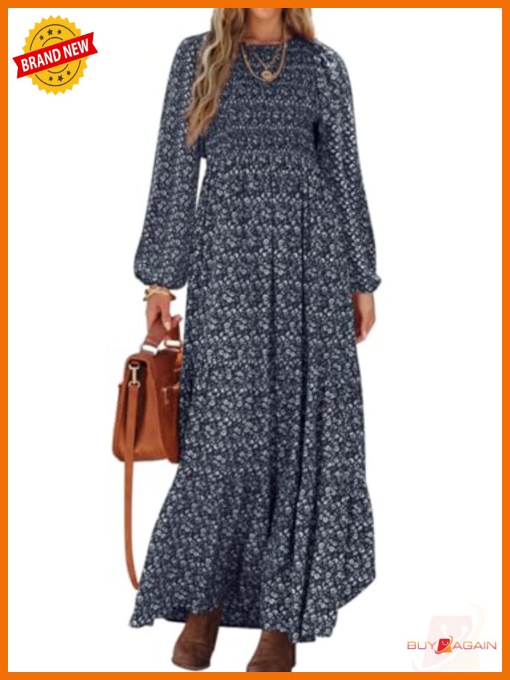 PRETTYGARDEN Long Sleeve Floral Maxi Dress Smocked Tiered A-Line